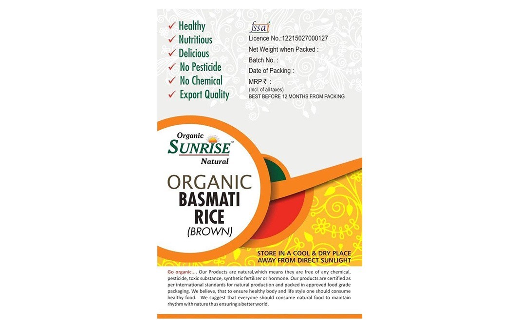 Organic Sunrise Organic Basmati Rice (Brown)    Box  2 kilogram